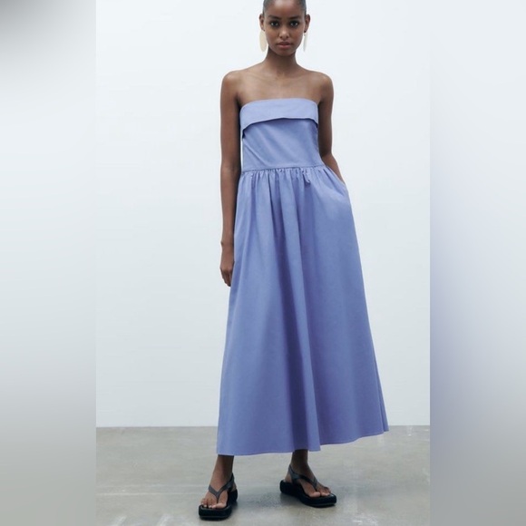 Zara Dresses & Skirts - Zara Blue Cotton Dress with Adjustable & Removable
Straps Size M